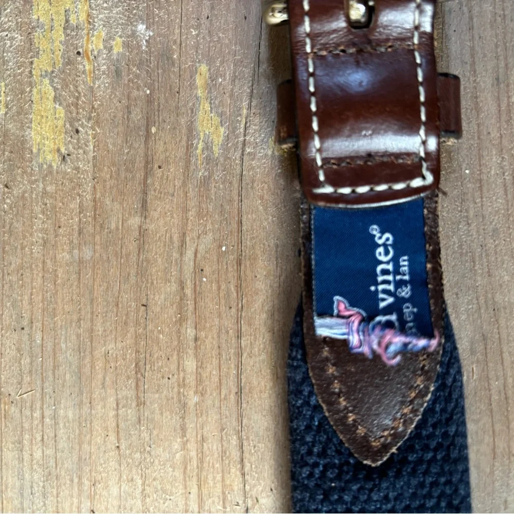 Vinyard Vines Blue Lacrosse Leather & Silk Ribbon on Cotton Web Belt 26